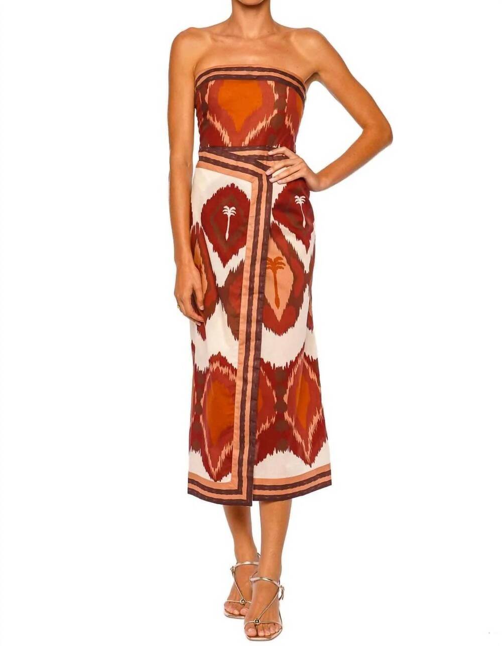 NEW JOHANNA ORTIZ ancient peru ankle dress in ecru and wine